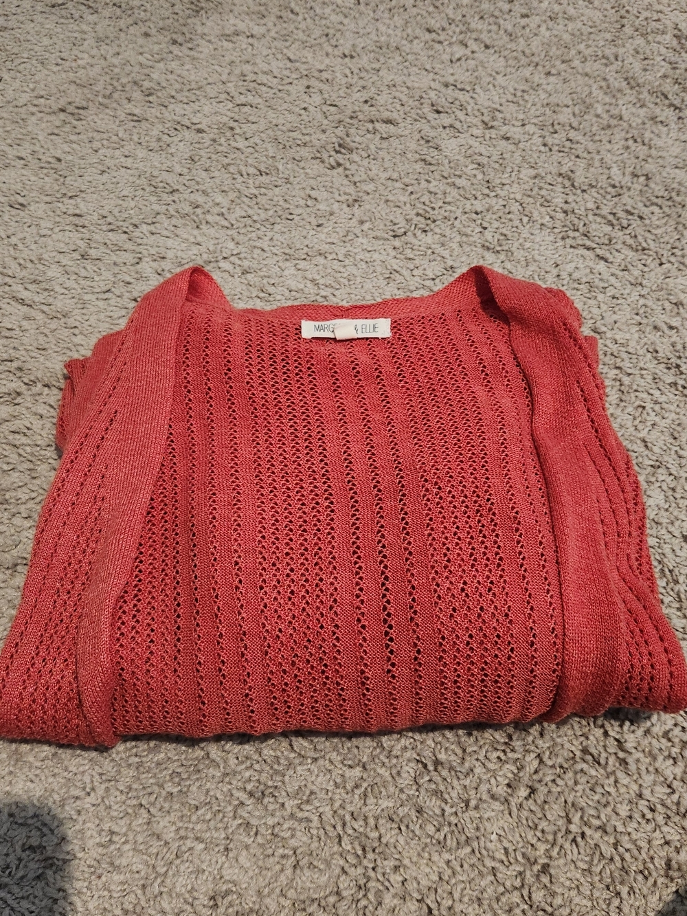Margaux & Elle Coral Open Knit Long Cardigan Duster L Pockets - Picture 3 of 14
